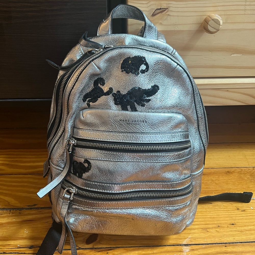 Marc Jacobs Silver Gotham Flocked Animals leather Backpack